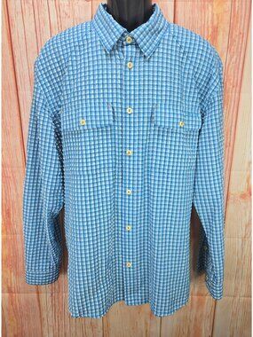 Orvis Mens Blue Active Fit Roll-Tab Sleeve Shirt XL